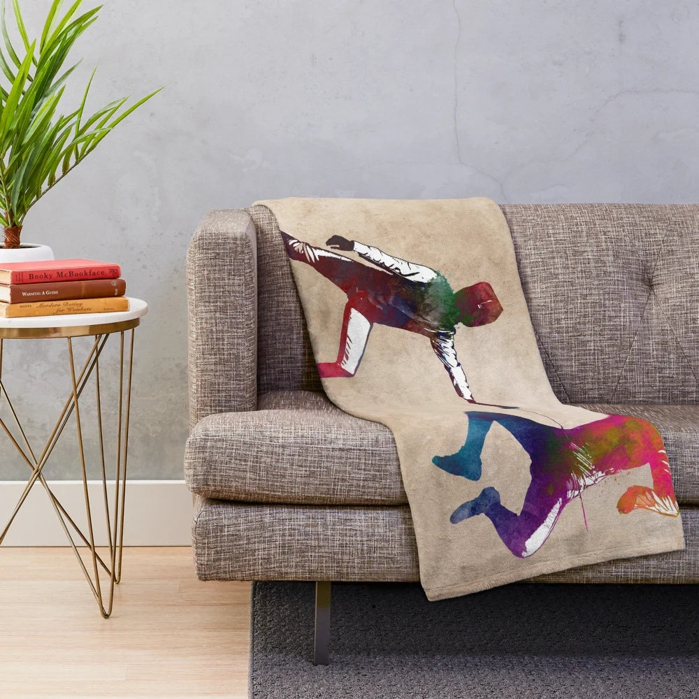 Fencing sport art plush blanket featuring a fencer in action