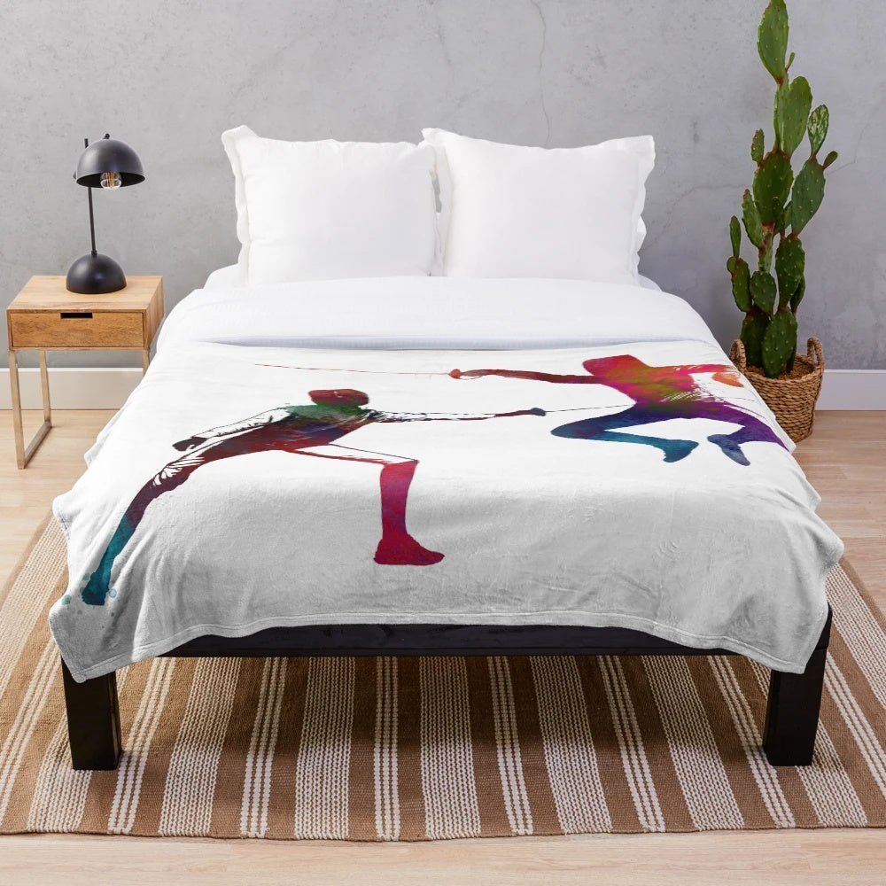 Fencing-themed plush blanket with a sporty design