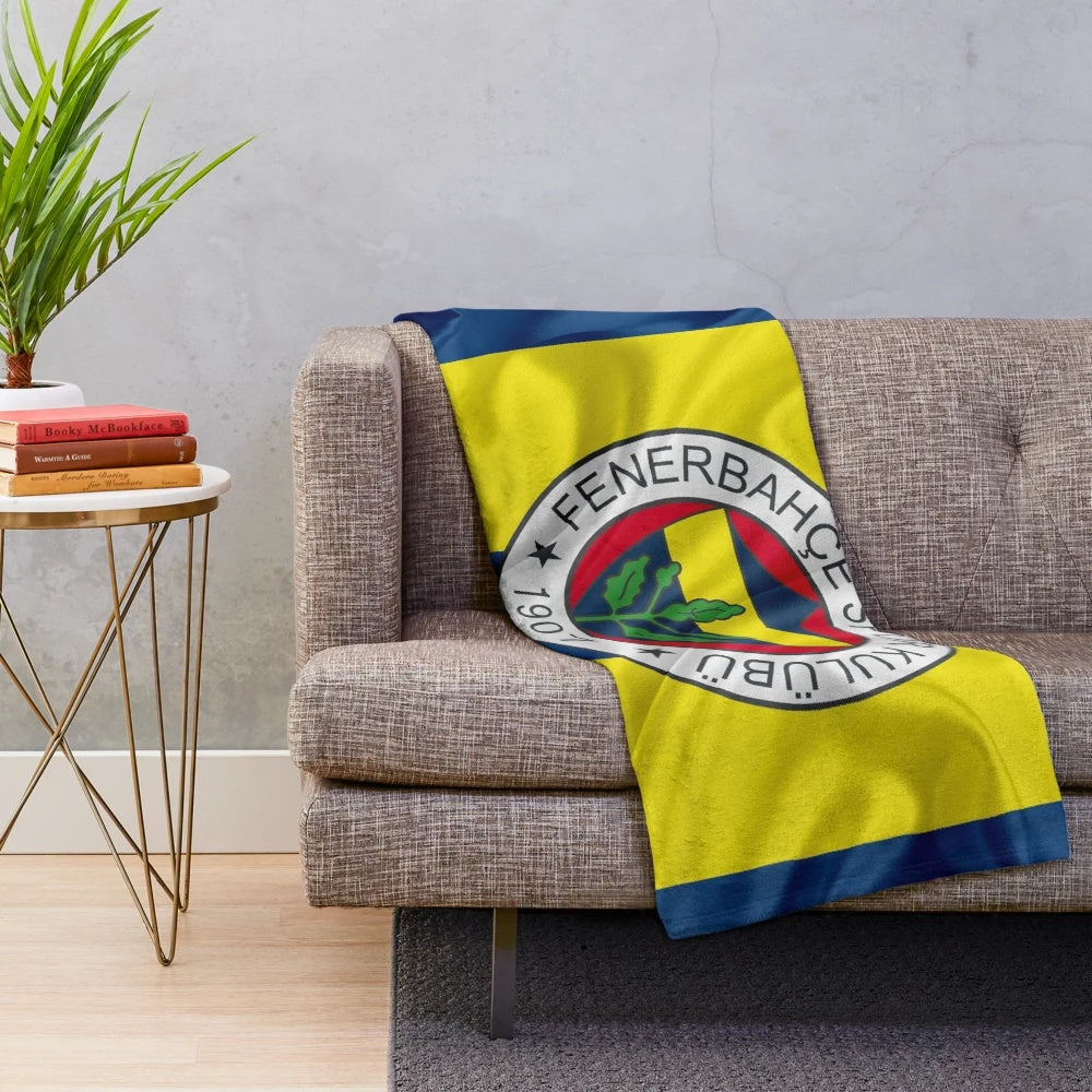 Fenerbahce inspired plush blanket featuring the club's logo and colors