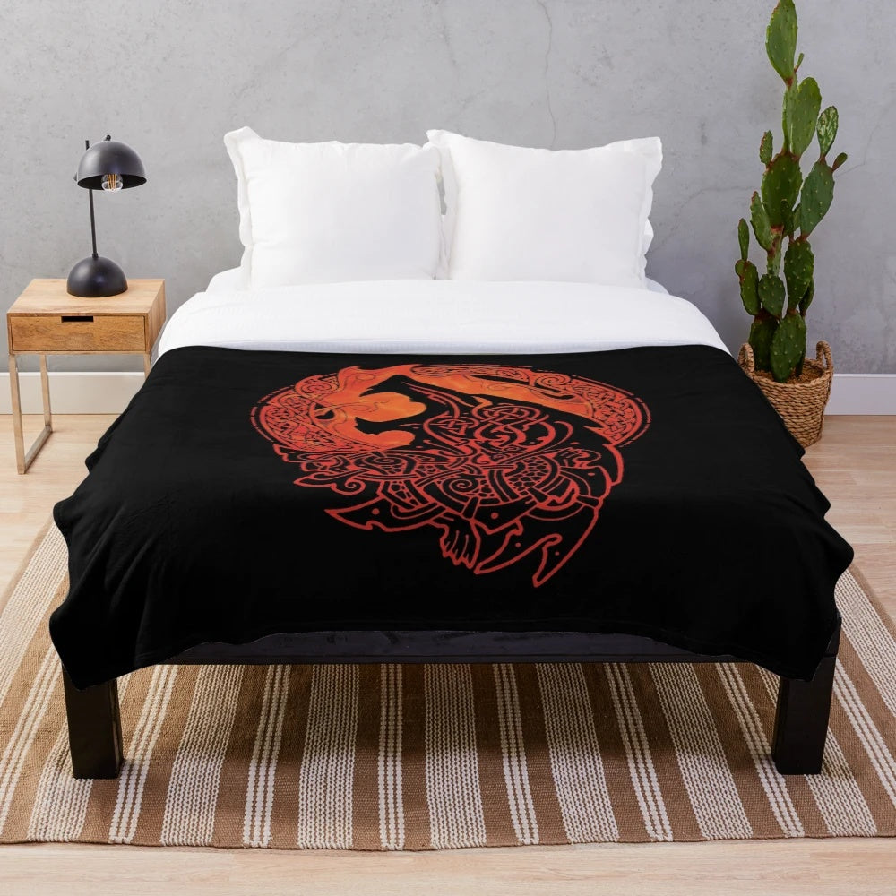 Plush blanket featuring Fenrir, the wolf from Nordic mythology and son of Loki