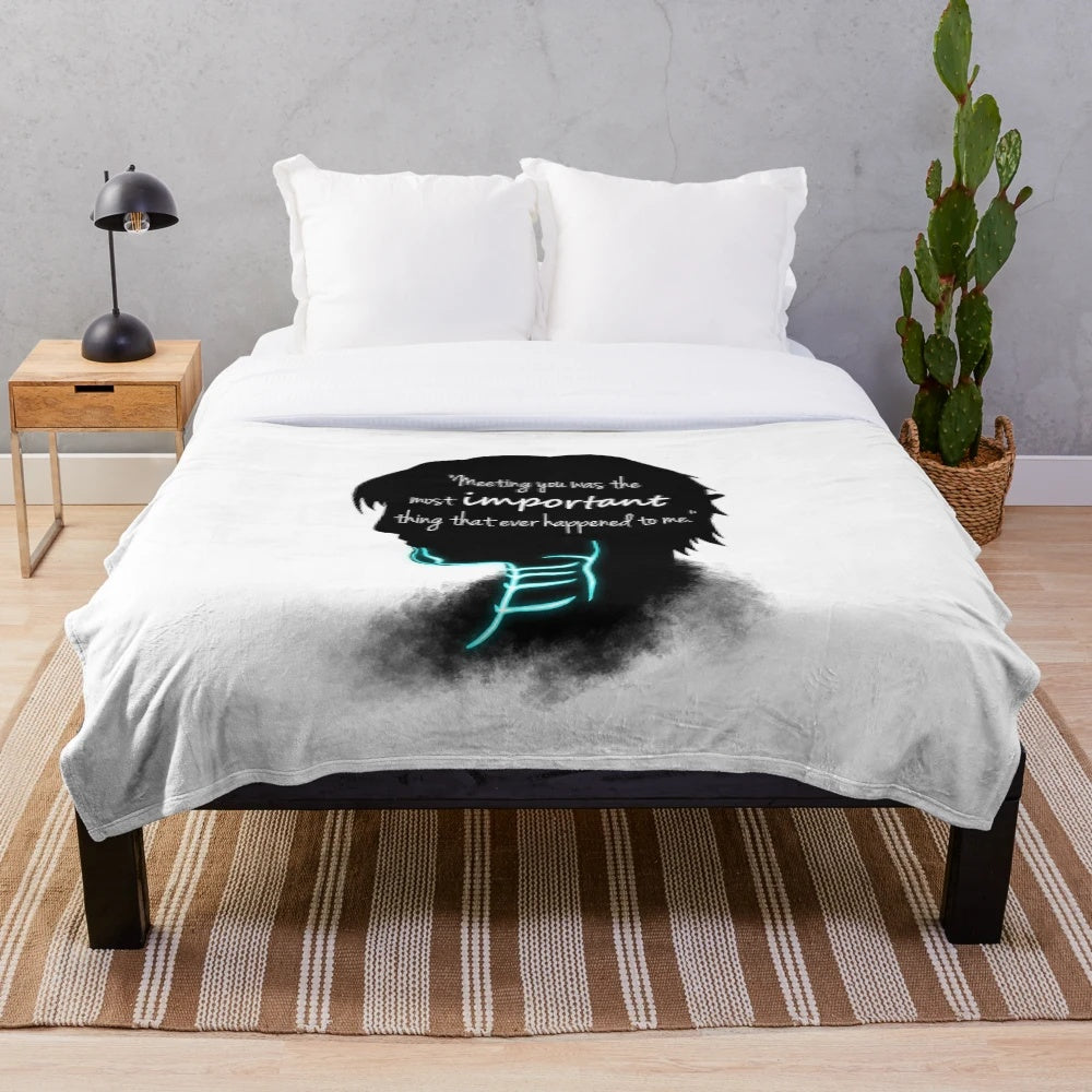 Fenris inspired plush blanket featuring a silhouette design of the broody elf warrior from the Dragon Age video game series