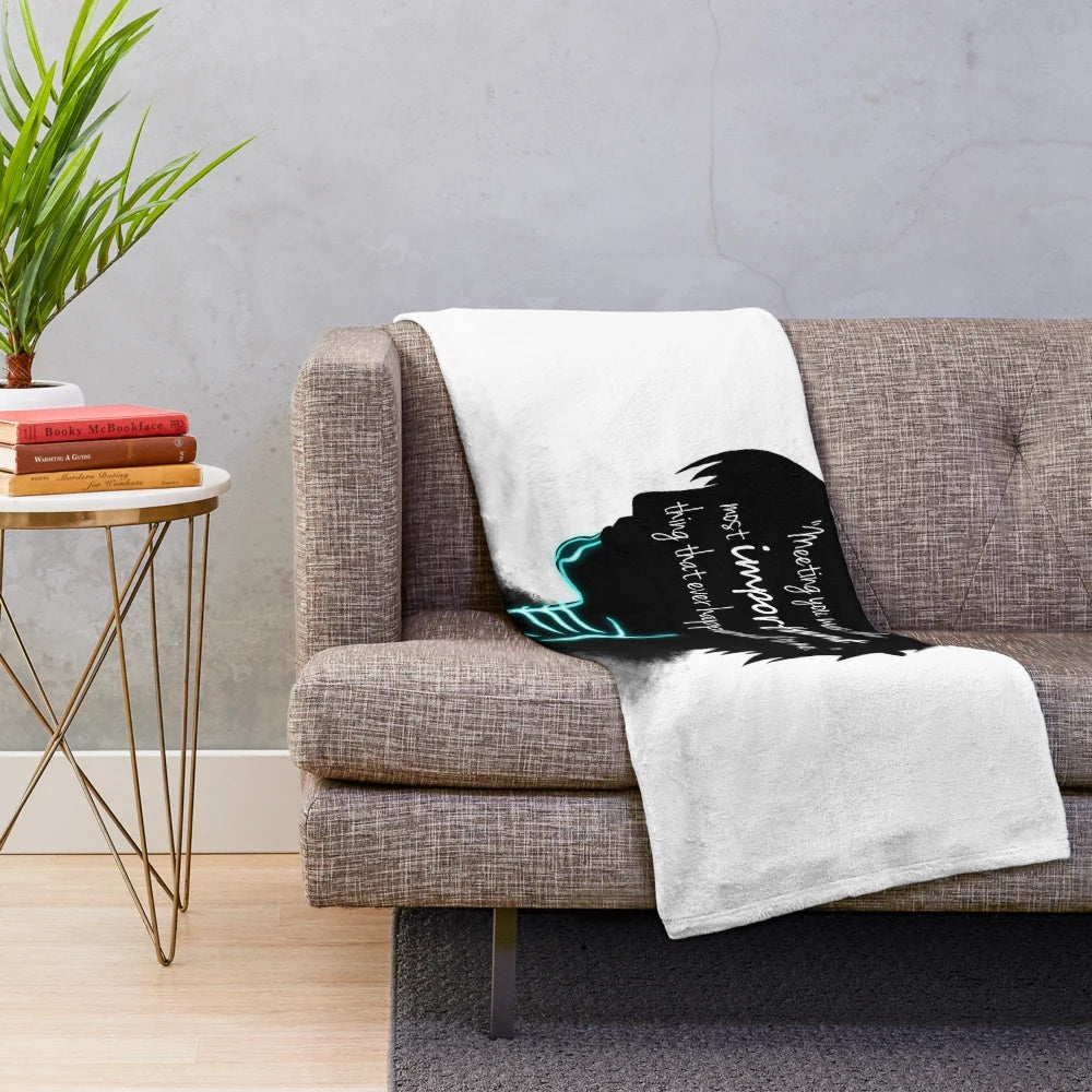 Fenris inspired plush blanket featuring a silhouette design of the broody elf warrior from the Dragon Age video game series