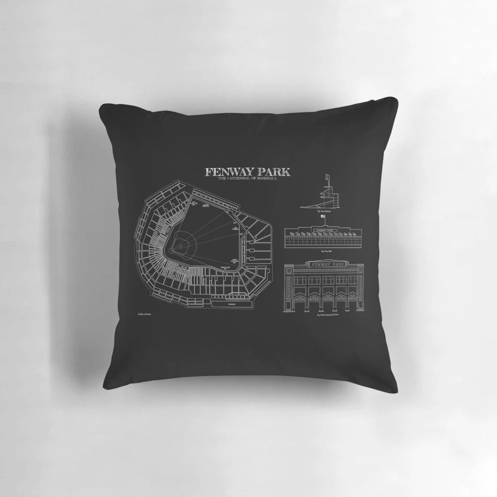 Fenway Park baseball stadium pillow with white stencil design