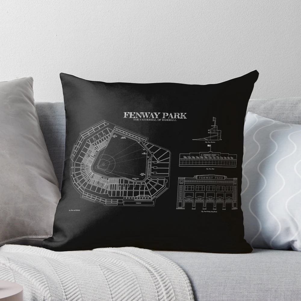 Fenway Park baseball stadium pillow with white stencil design