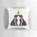 Black labrador dogs kissing under mistletoe on a holiday throw pillow