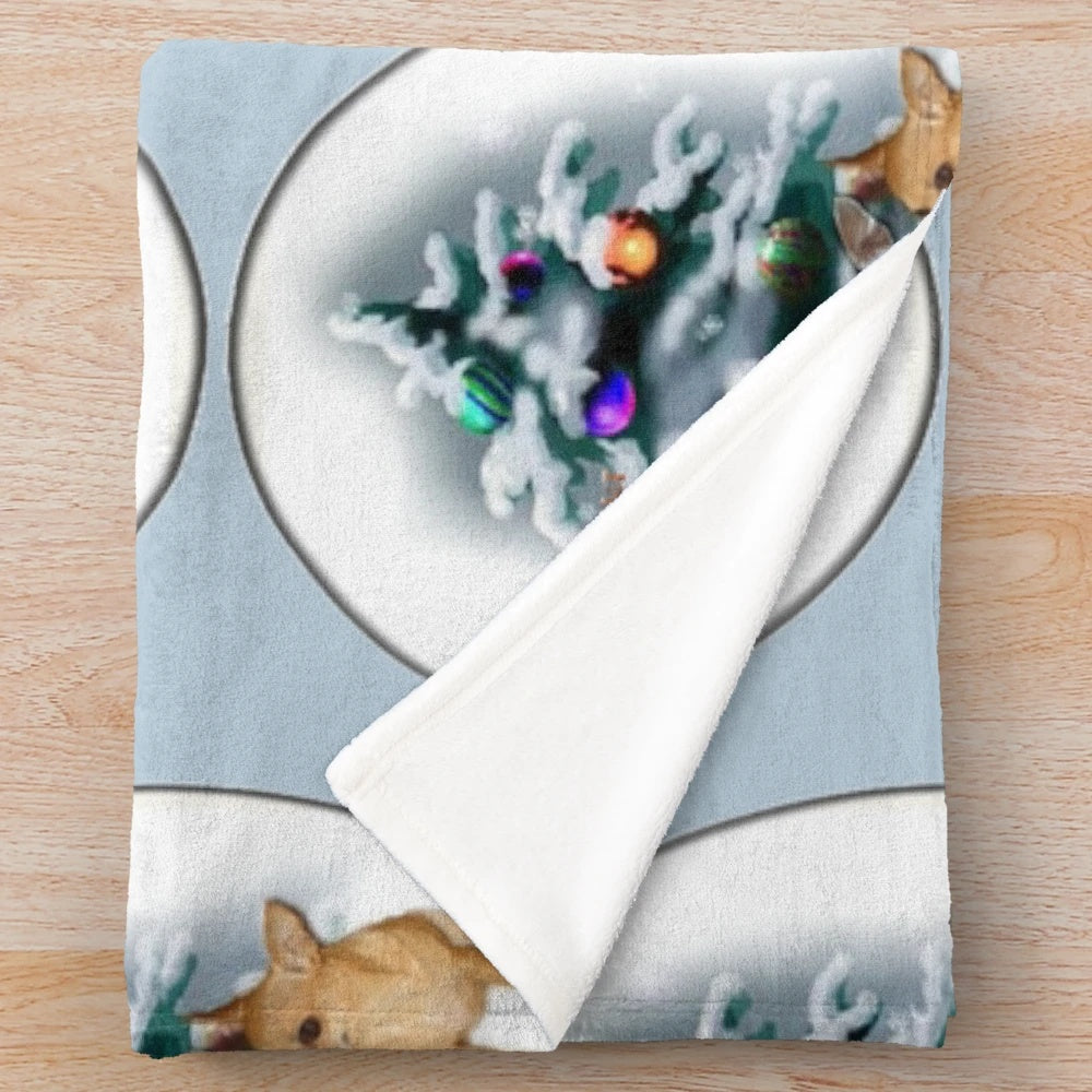 Chihuahua trio plush blanket featuring three cute chihuahuas in festive holiday attire