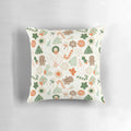 A festive Christmas cookies throw pillow featuring a colorful vector pattern of gingerbread, sprinkles, and holiday elements.