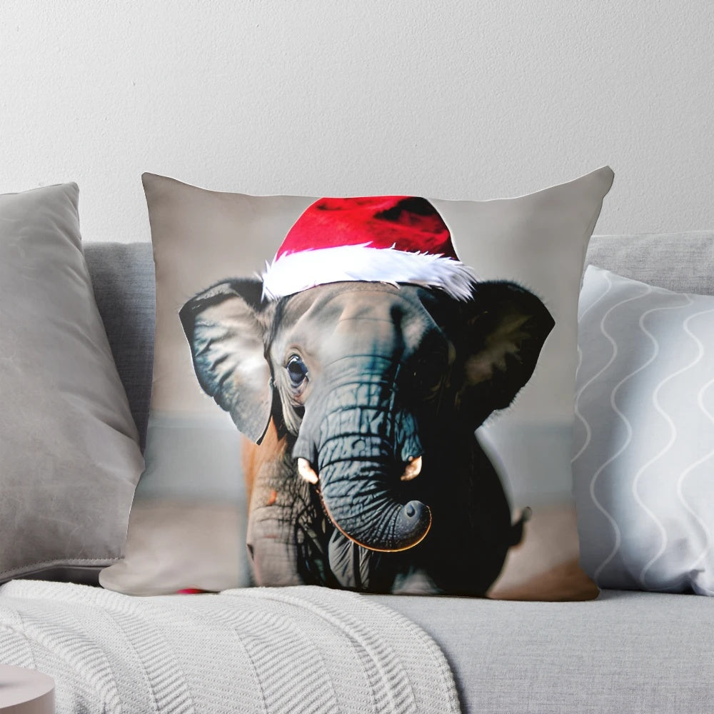 Cozy Christmas Elephant Pillow with Festive Accents