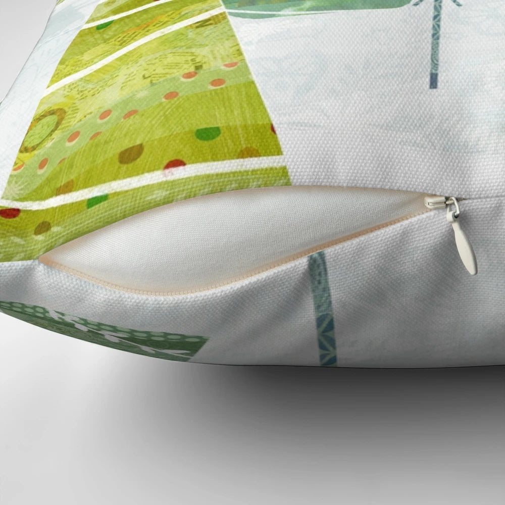 Soft, plush Christmas forest-themed throw pillow with pine trees, snow, and winter imagery