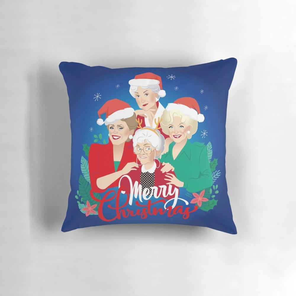Decorative Christmas girls pillow featuring Alejandro Mogolloart's iconic artwork