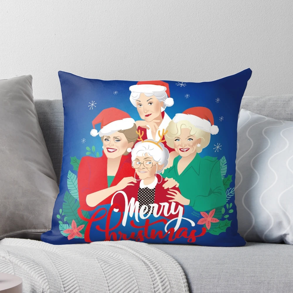 Decorative Christmas girls pillow featuring Alejandro Mogolloart's iconic artwork