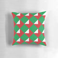 Colorful throw pillow with red, green, and white Christmas letters design
