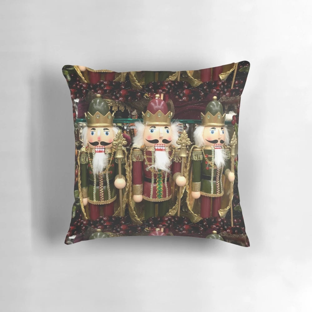 Christmas Nutcracker Soldier Trio Pillow, featuring three nutcracker soldier figures in a cozy holiday design.