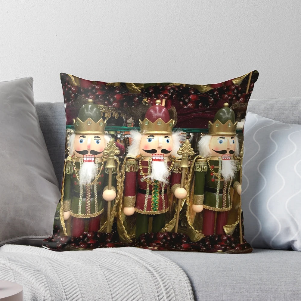 Christmas Nutcracker Soldier Trio Pillow, featuring three nutcracker soldier figures in a cozy holiday design.
