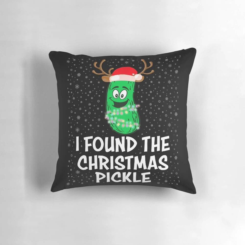 A plush, decorative pillow featuring a festive Christmas pickle design, perfect for holiday home decor.