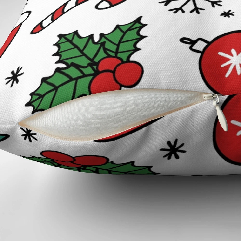 A cozy and festive Christmas pillow with a charming design featuring winter elements like snowflakes, stars, and holiday colors.
