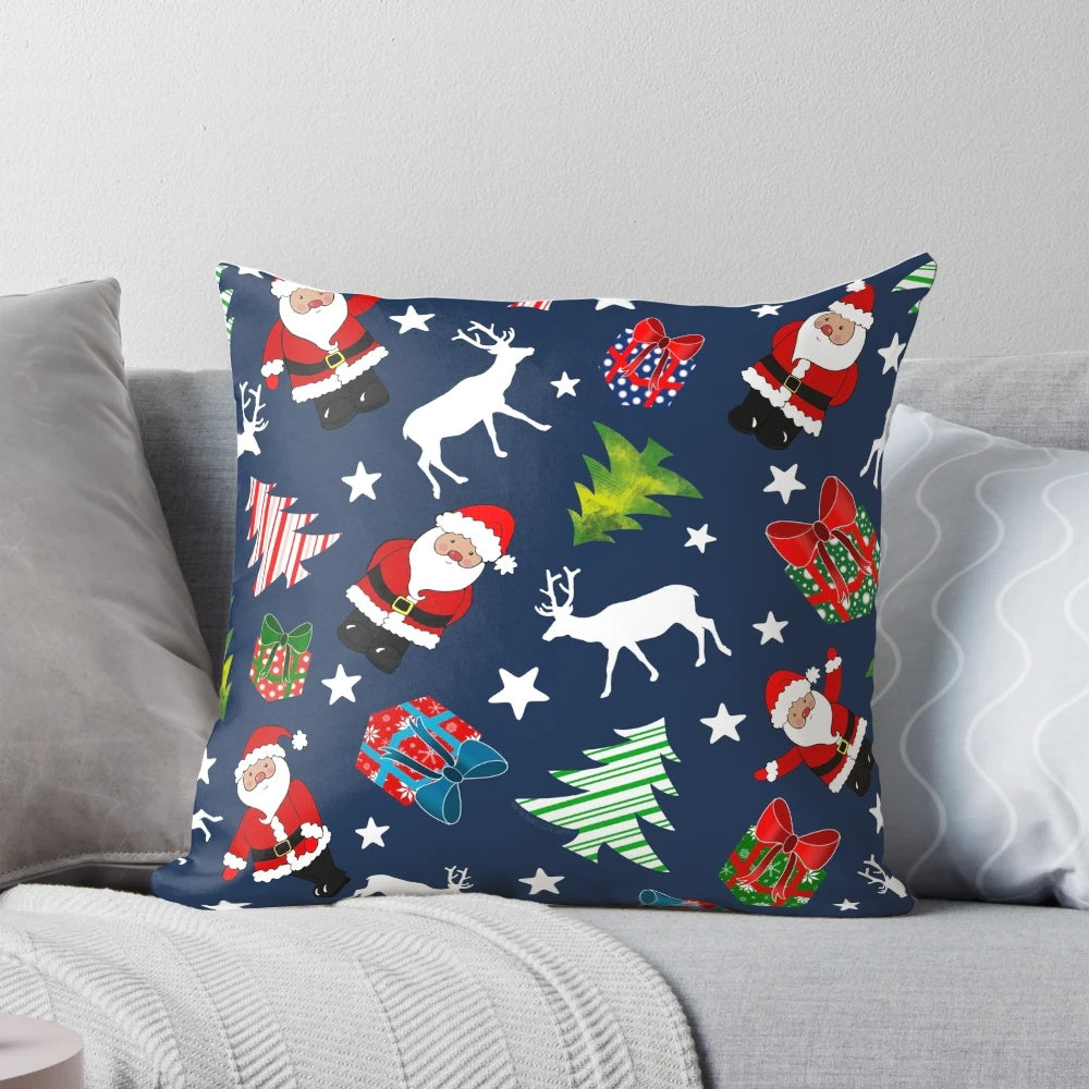 Cozy blue Christmas pillow with Santa Claus pattern from Pear Tree Studio