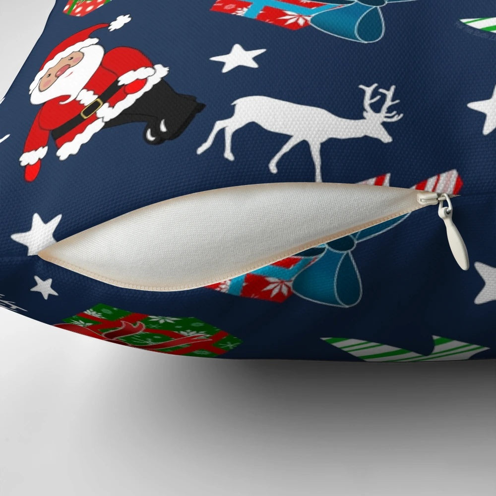 Cozy blue Christmas pillow with Santa Claus pattern from Pear Tree Studio