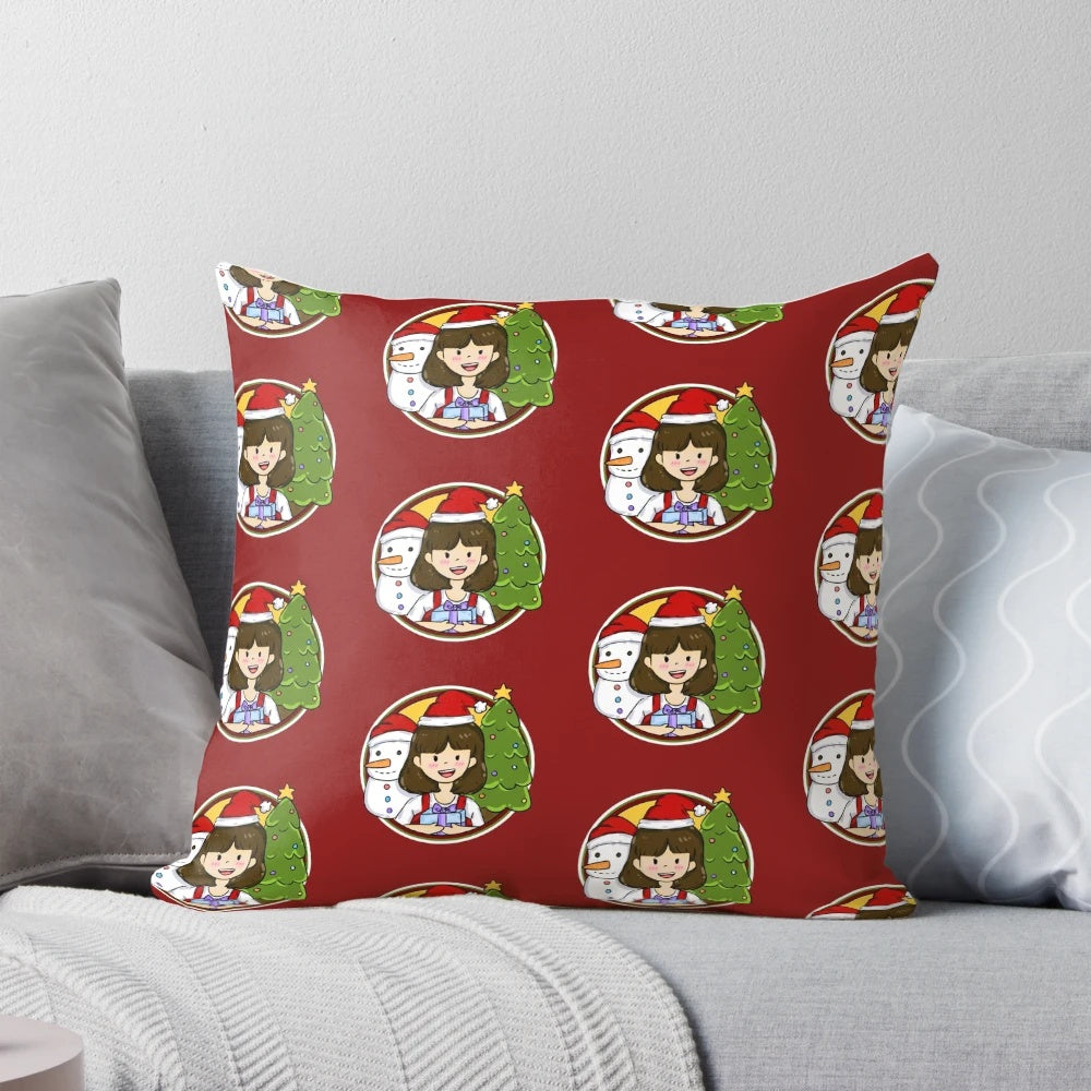 Colorful Christmas pillow with a snowman and Christmas tree design