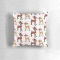 A festive classic Rudolph and Clarice pillow featuring a hand-drawn design in a Nordic, Scandinavian style.