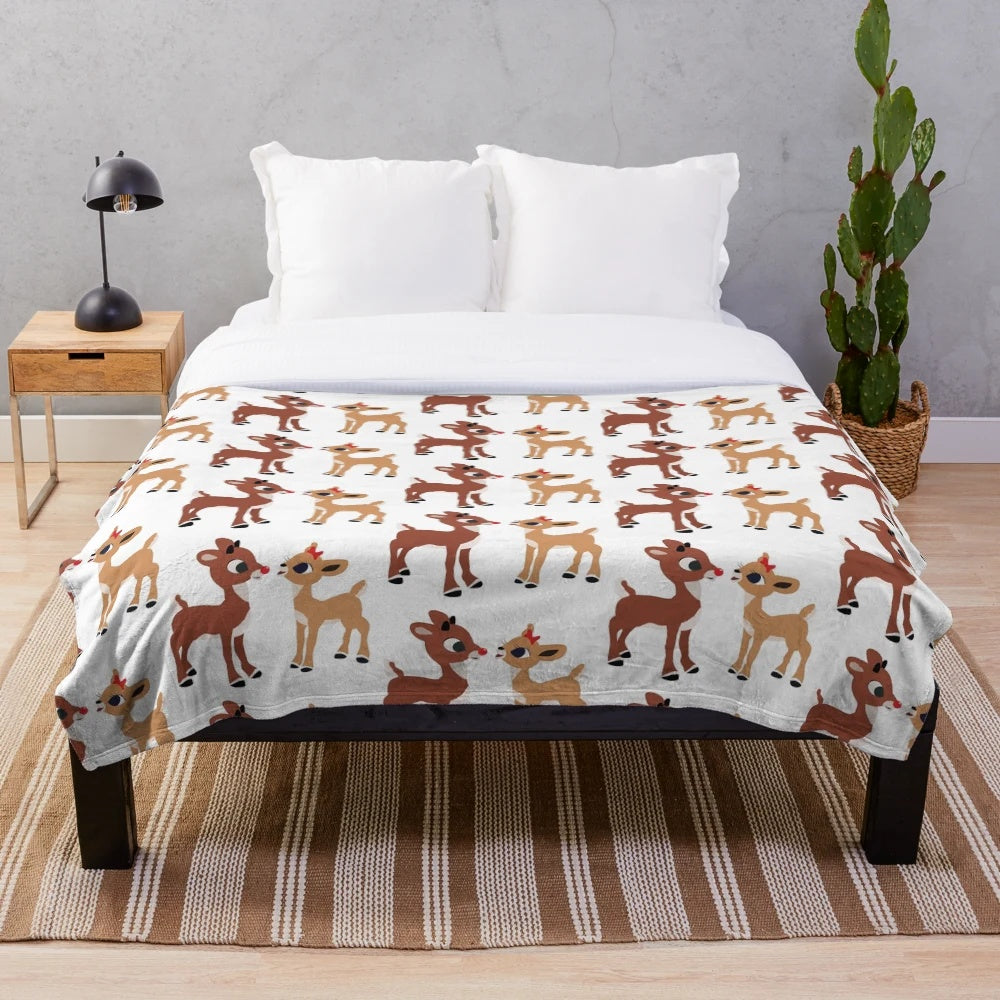 Classic Rudolph and Clarice Christmas plush blanket design by Graphic Love Shop