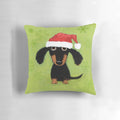 Cozy Christmas pillow featuring a dachshund dog dressed as Santa Claus