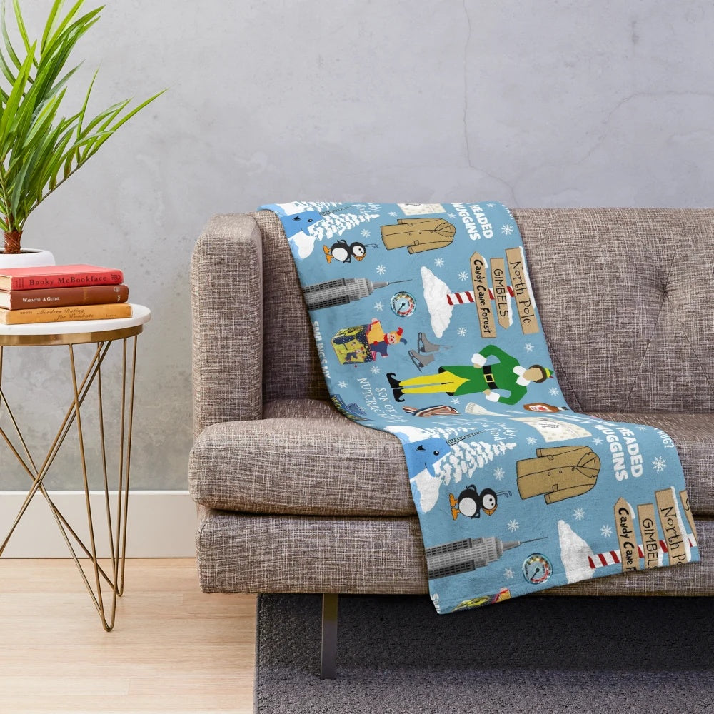 Plush blanket featuring a collage of Buddy the Elf from the Christmas movie