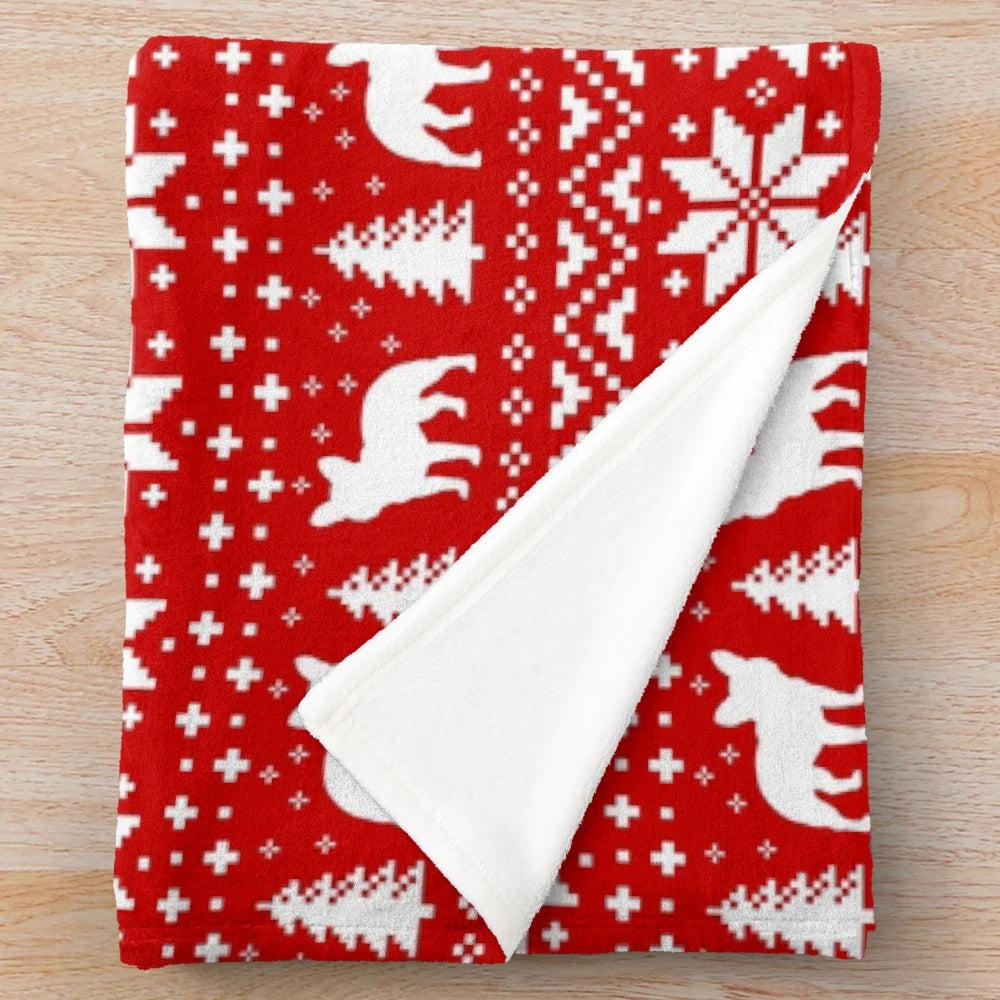 Plush blanket with French Bulldog silhouette holiday pattern