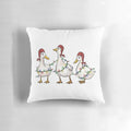 A cozy and whimsical Christmas pillow featuring humorous ducks and holiday lights, perfect for spreading cheer.