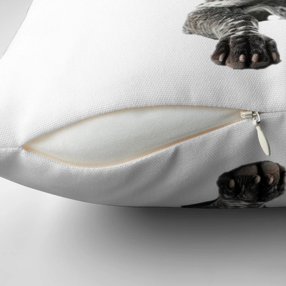 A plush, festive pillow featuring a German Shorthaired Pointer dog wearing a Santa hat.