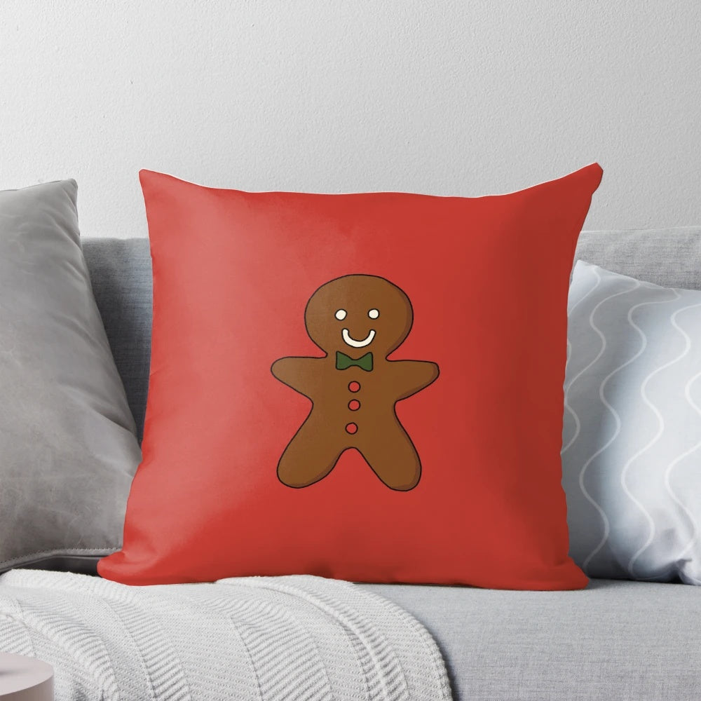 Plush gingerbread man shaped holiday pillow for Christmas and winter home decor