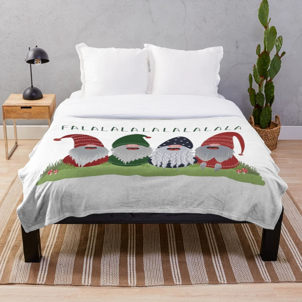 Merry Christmas gnomes plush blanket with festive holiday design