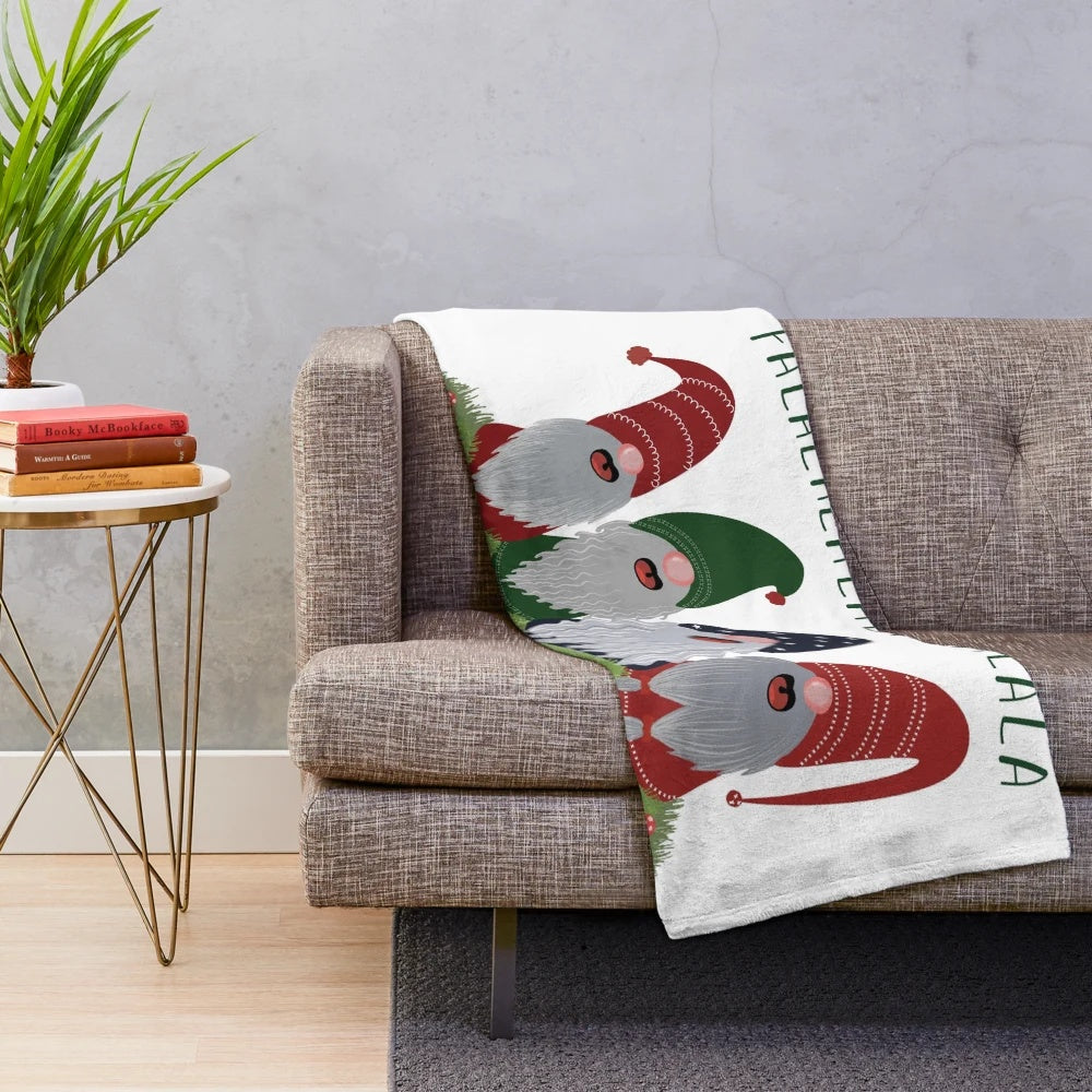 Merry Christmas gnomes plush blanket with festive holiday design