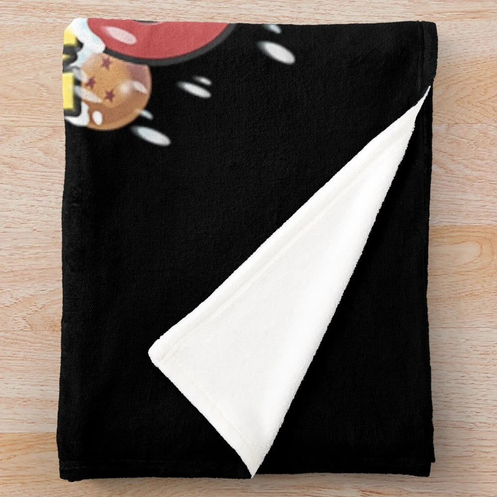 Goku-inspired plush blanket with dragon ball and holiday elements