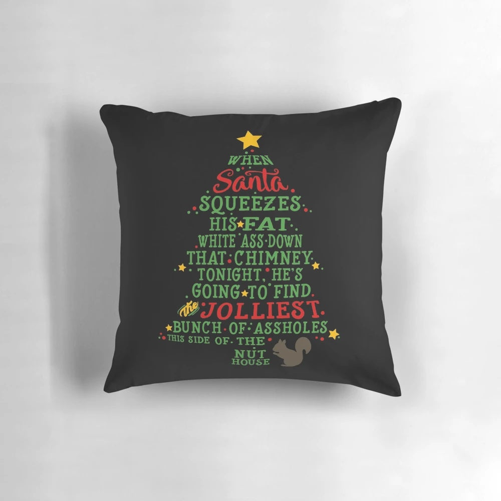 Decorative throw pillow featuring a humorous Christmas vacation quote and design