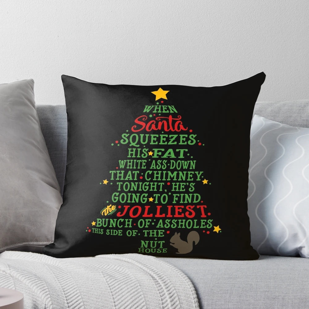 Decorative throw pillow featuring a humorous Christmas vacation quote and design