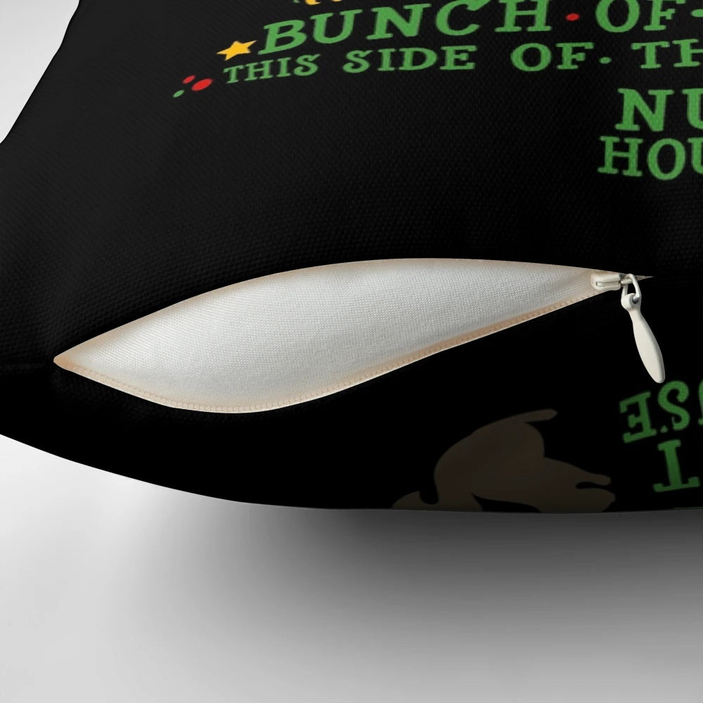Decorative throw pillow featuring a humorous Christmas vacation quote and design