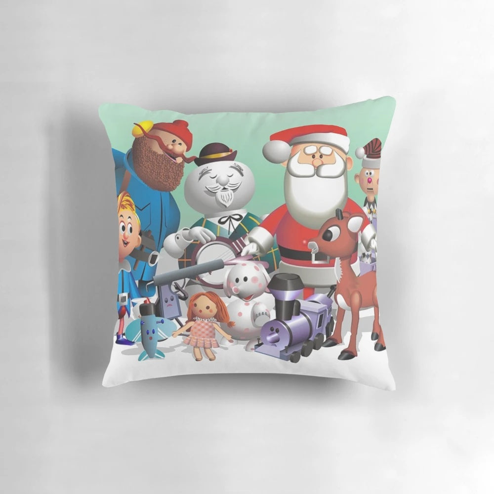 Holiday Fun Pillow featuring Santa Claus, Frosty the Snowman, Rudolph, and more festive characters