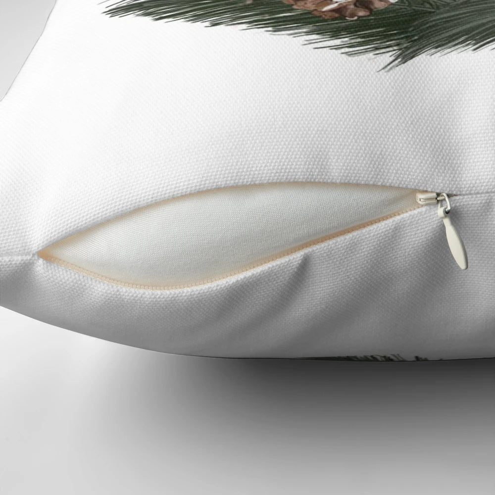 Festive holiday winter evergreen wreath decorative pillow