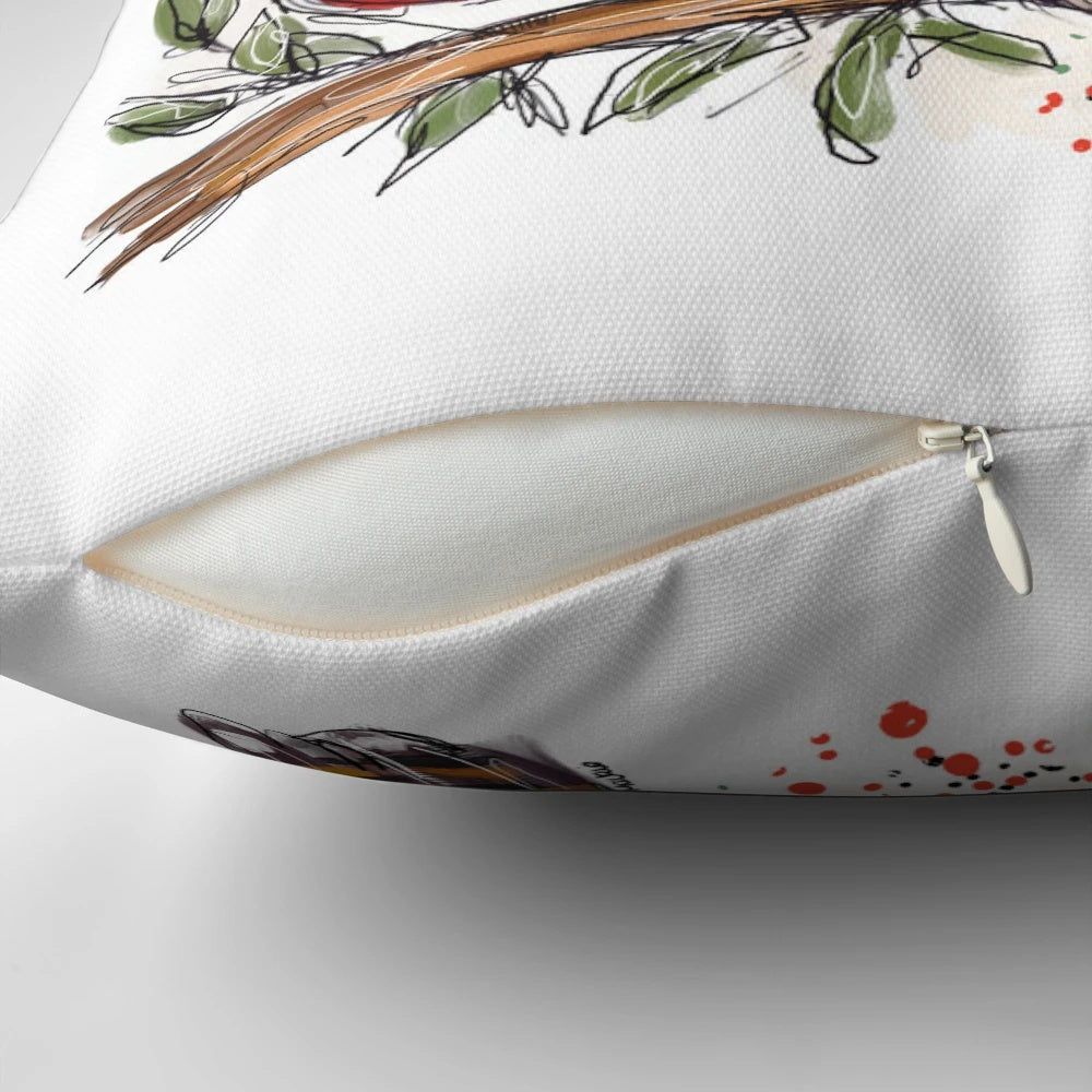 Colorful Christmas-themed pillow featuring a kookaburra, an iconic Australian native bird, designed by artist Tracey Mackie.