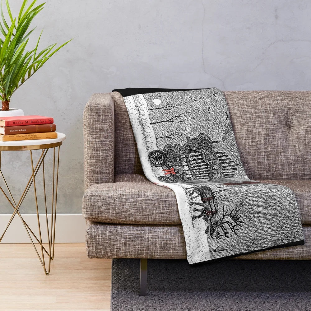 Krampus-themed plush blanket with calliope music design
