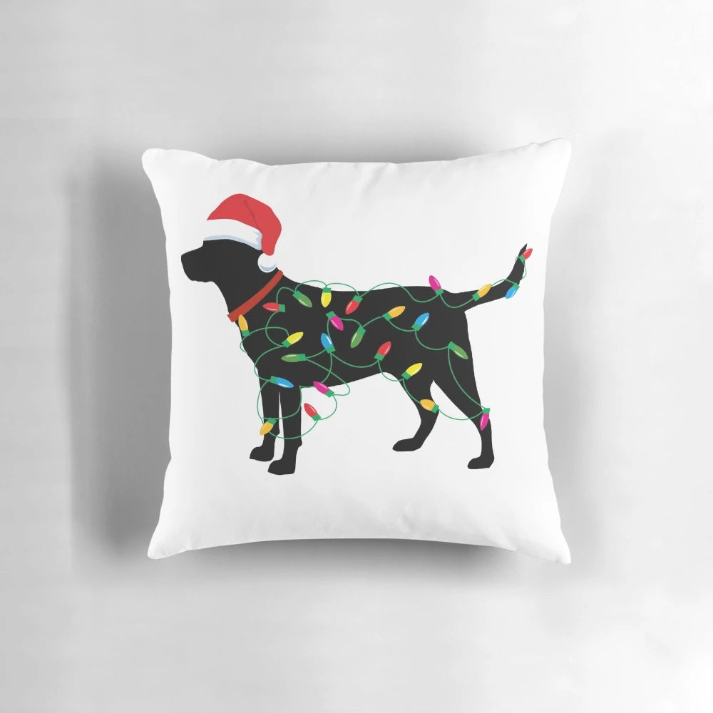 Cozy Christmas Labrador Retriever in Santa Hat Pillow