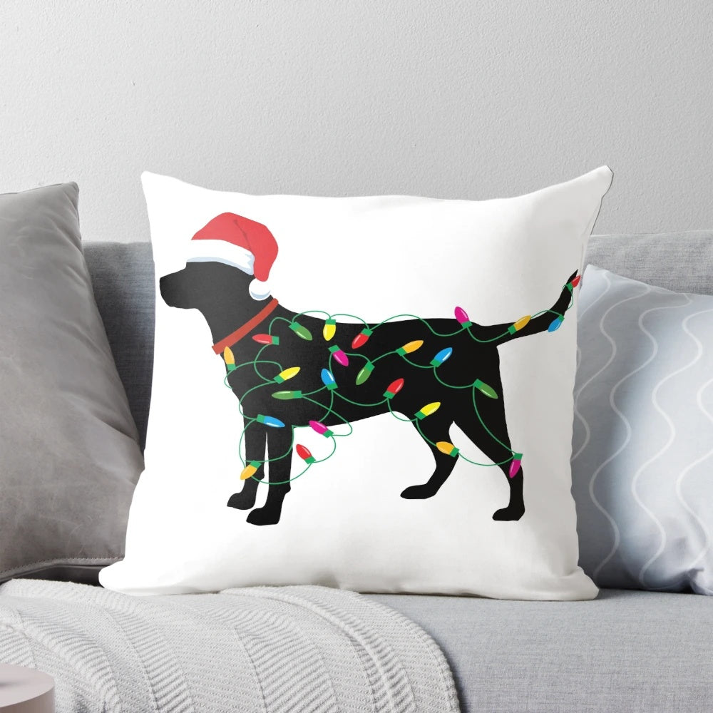 Cozy Christmas Labrador Retriever in Santa Hat Pillow