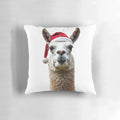 Colorful illustration of a llama wearing a cozy Christmas hat
