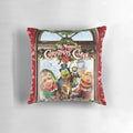 Muppet Christmas Carol-themed holiday pillow with Kermit the Frog, Miss Piggy, and other beloved Muppet characters.