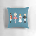 A cozy and decorative Nutcracker Ballet-themed pillow featuring classic Christmas characters like the Nutcracker, Sugar Plum Fairy, and Mouse King.