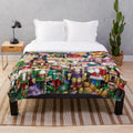 Plush blanket featuring an array of nutcracker figures in a festive holiday setting