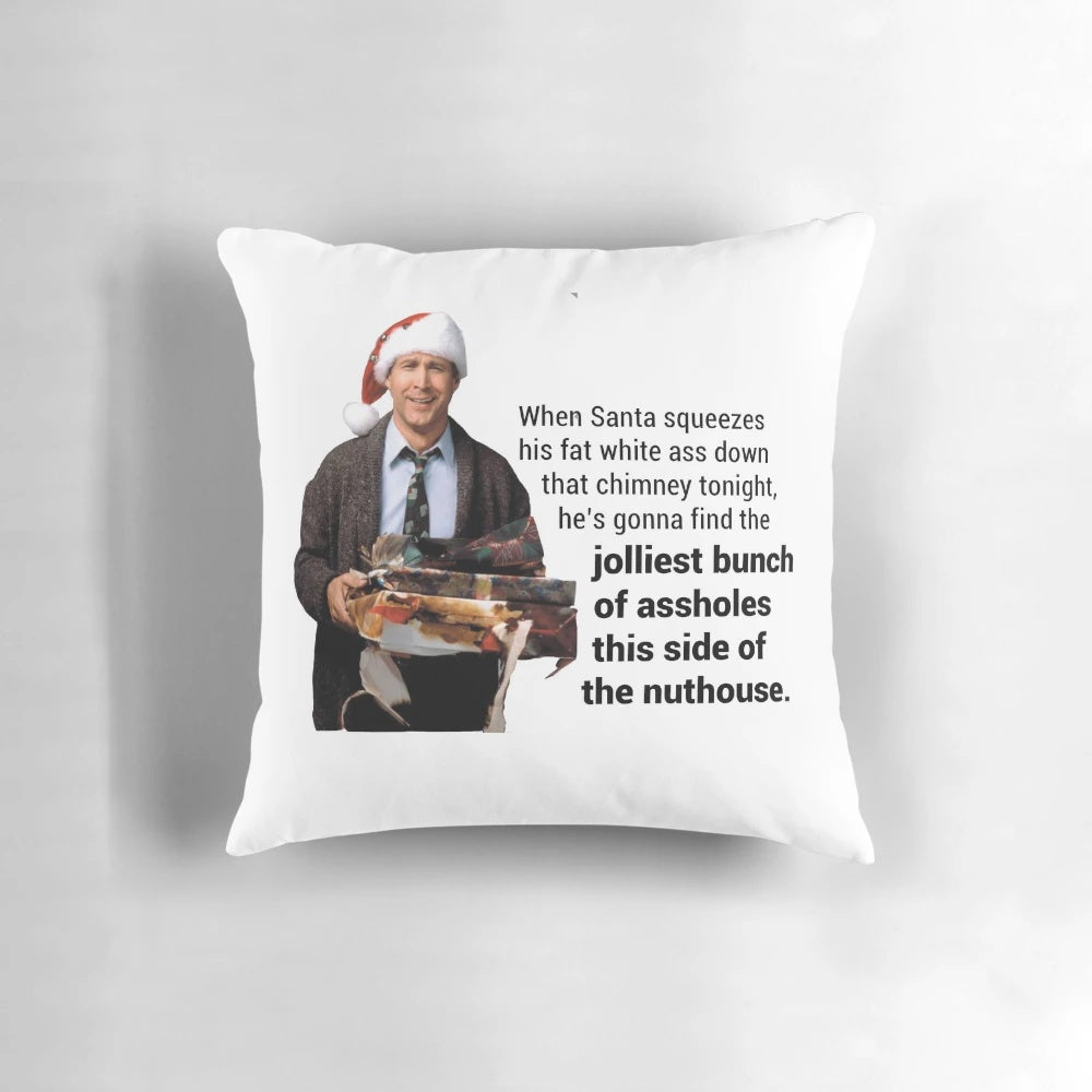Decorative pillow featuring a quote from the classic holiday movie "National Lampoon's Christmas Vacation"