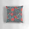 Vibrant poinsettia floral pattern on a plush pillow for cozy holiday home decor