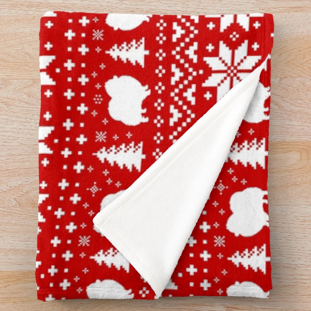 Pomeranian dog silhouettes on a red and white Christmas holiday pattern plush blanket